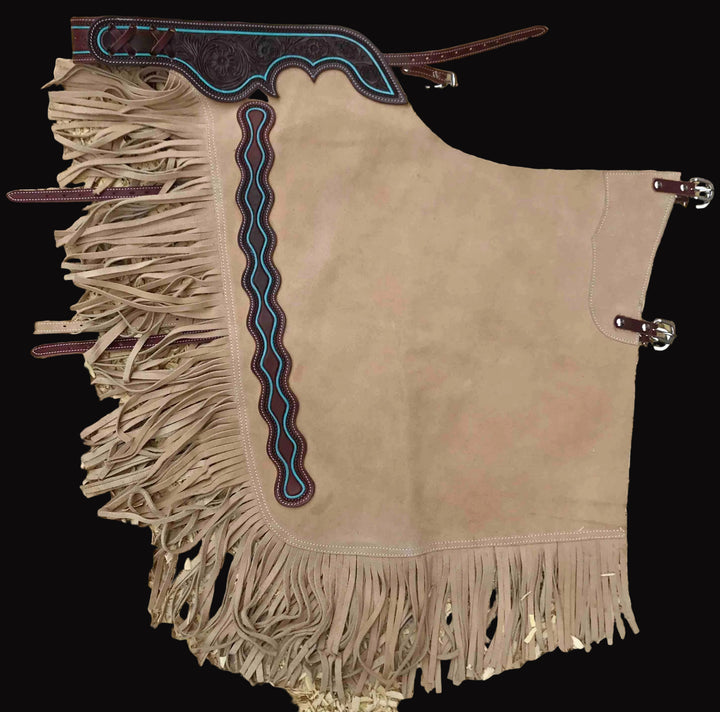 Beige Suède Chaps met Gekleurde Biezen