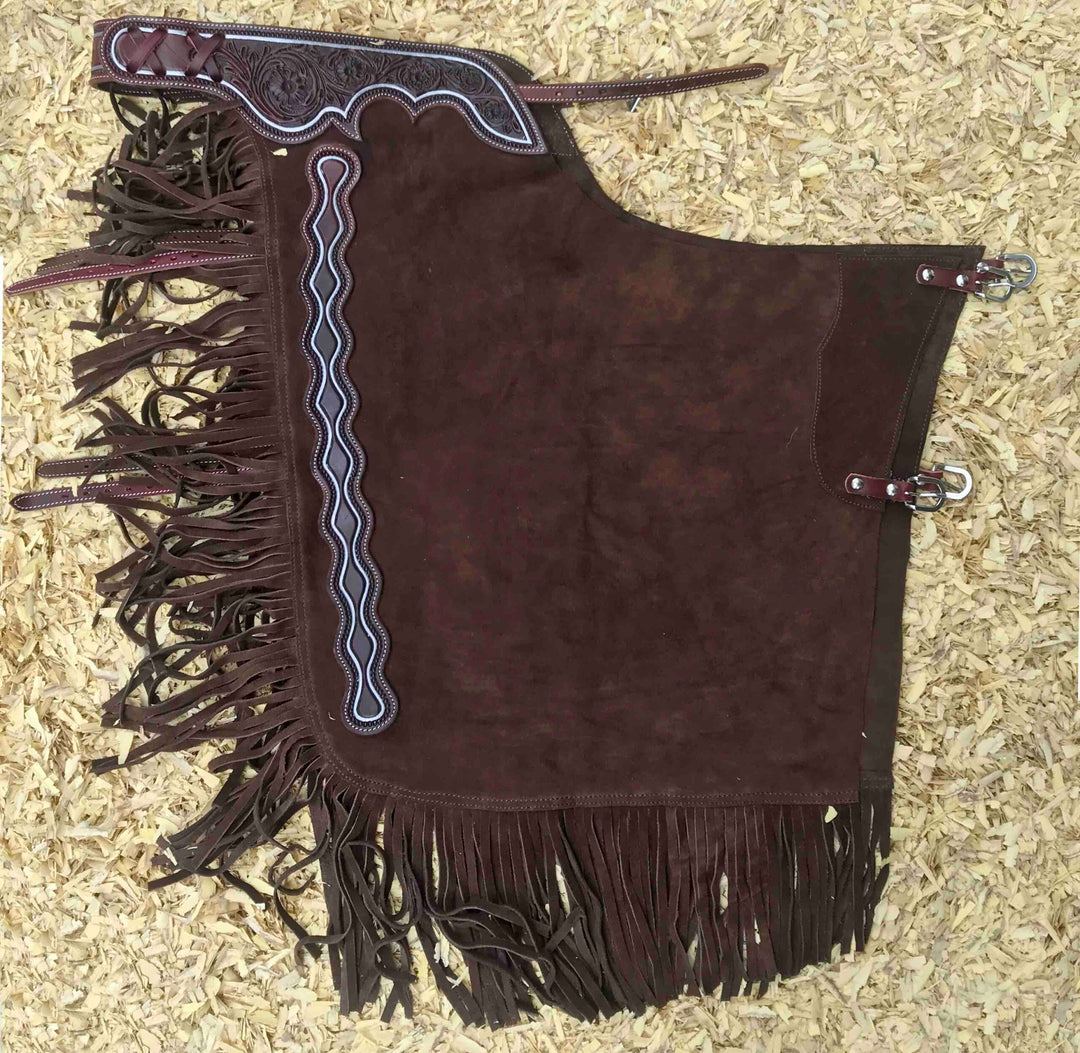 Beige Suède Chaps met Gekleurde Biezen