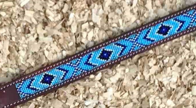 Leren Borsttuig met Marineblauwe Kralen