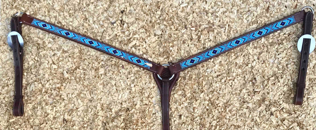 Leren Borsttuig met Marineblauwe Kralen