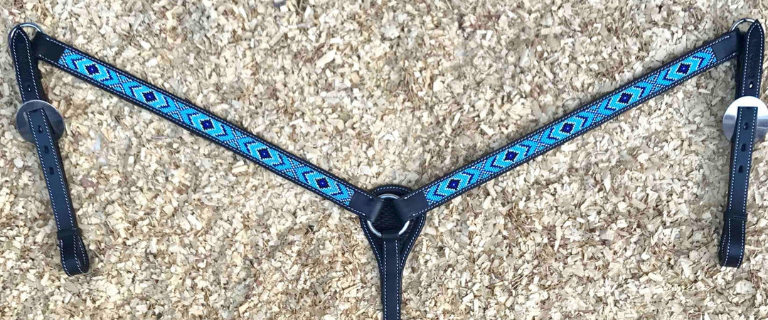 Leren Borsttuig met Marineblauwe Kralen