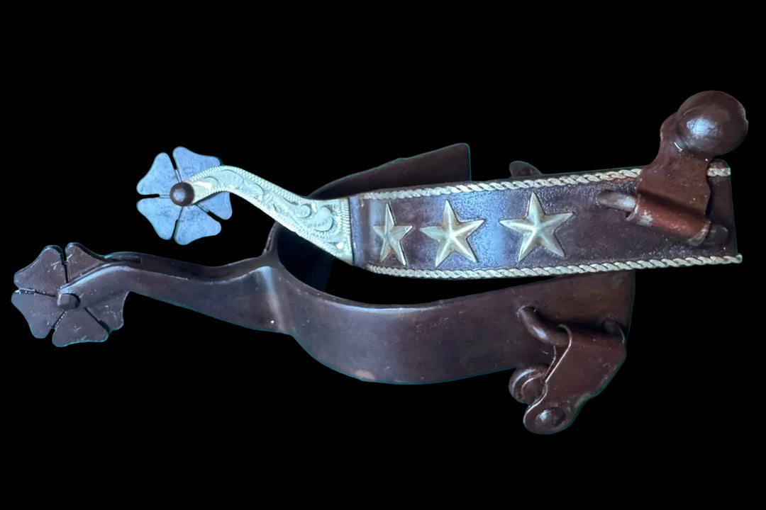 Brown steel lady spurs with silver rope and stars
